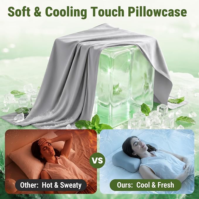 ZZ-WELL Neck Pillow for Sleeping - Memory Foam Pillows with Portable Storage Bag, Cooling Pillowcase - Soft Sleeping Pillow for Side Back Sleepers on Bed, Camping, Travel Size (Grey)