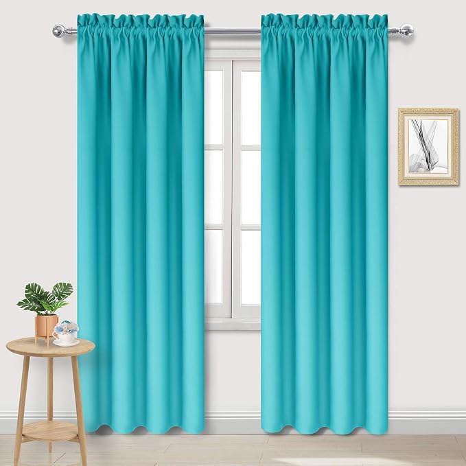 DWCN Blackout Curtains for Bedroom Living Room 42 x 84 Inch Long Turquoise | 2 Panels Set, Room Darkening, Thermal Insulated, Light Blocking, Rod Pocket Drapes, Noise Reducing Window Treatments