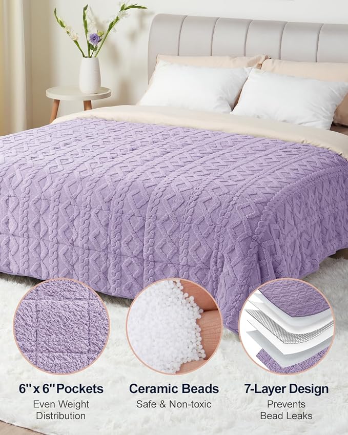 Ultra Soft Sherpa Weighted Blanket for Adults, 60"x80" 15lbs Heavy Blankets | Cozy Comfort for Relaxing Nights, Double-Sided Fluffy Sherpa & Fleece, Double Inner Layers-No Bead Bunching, Even Weight