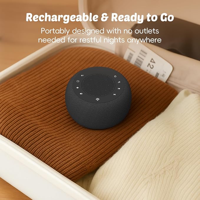 Buffbee Pro 2nd Gen| Sound Machine, Alarm Clock with Bluetooth Speaker | Upgraded Rechargeable Battery, White Noise Machine with 25 Sleep Sounds, Portable for Travel & Bedroom