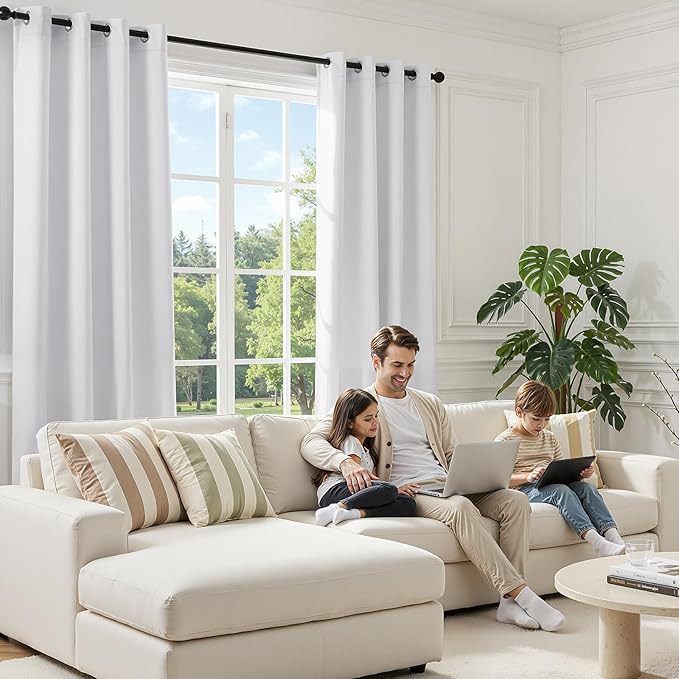 HOMEIDEAS Greyish White Blackout Curtains for Bedroom 52 X 84 Inch Long 2 Panels Set Room Darkening Curtains/Drapes, Soundproof Thermal Grommet Window Curtains for Living Room (Pack of 2)