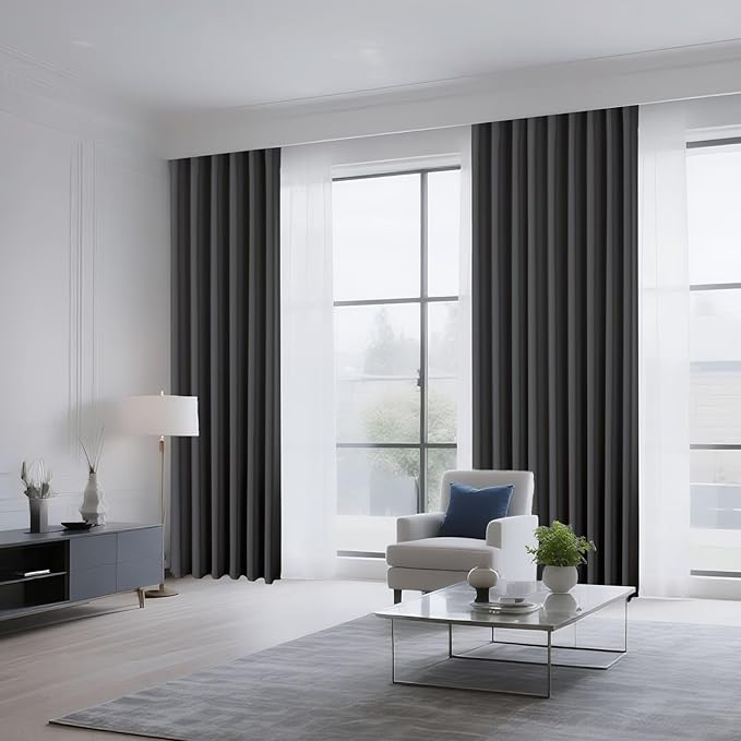 CUCRAF Dark Grey Blackout Curtains 63 inch Length 2 Panels Set, Rod Pocket Room Darkening Drapes for Bedroom Living Room, Insulated Thermal Light Blocking Window Curtain (W52 x L63 Inch)
