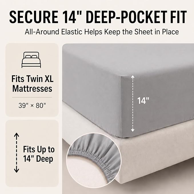 Twin XL Comforter Set French Grey - 5 Pieces Twin XL Bed in a Bag | College Dorm Essentials, OEKO-TEX Certified, All Season, Down-Alternative Comforter + Flat & Fitted Sheets + 2 Pillowcases