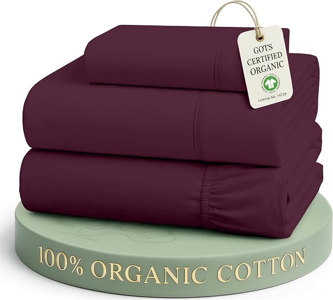 LANE LINEN Twin XL Sheets 100% Organic Cotton Cooling Soft - Windsor Wine | Twin XL Sheet Set, Organic Cotton Percale - Best-Value Organic Cotton, Affordable Organic Luxury, Crisp, Cool & Breathable