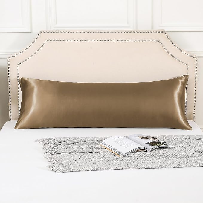 Body Pillow with Satin Pillowcase, Body Pillow for Adults, Brown | 20"x54", Removable Cover, OEKO-TEX Certified Down Alternative Filling,Washing Machine