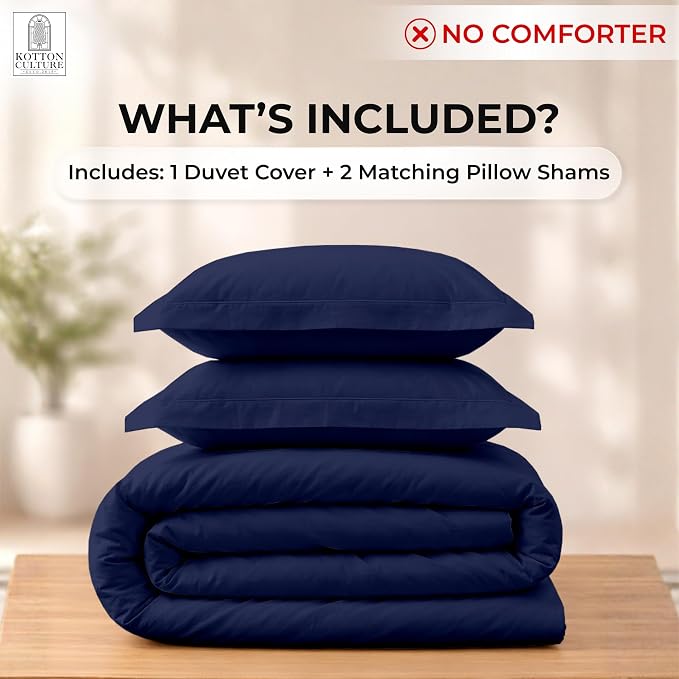 3 Pc California King Duvet Cover Set-100% Egyptian Cotton 600 Thread Count Ultra Soft Premium Durable Comforter Cover Zipper Closure & Corner Ties- (Navy Blue, 104" X 98")