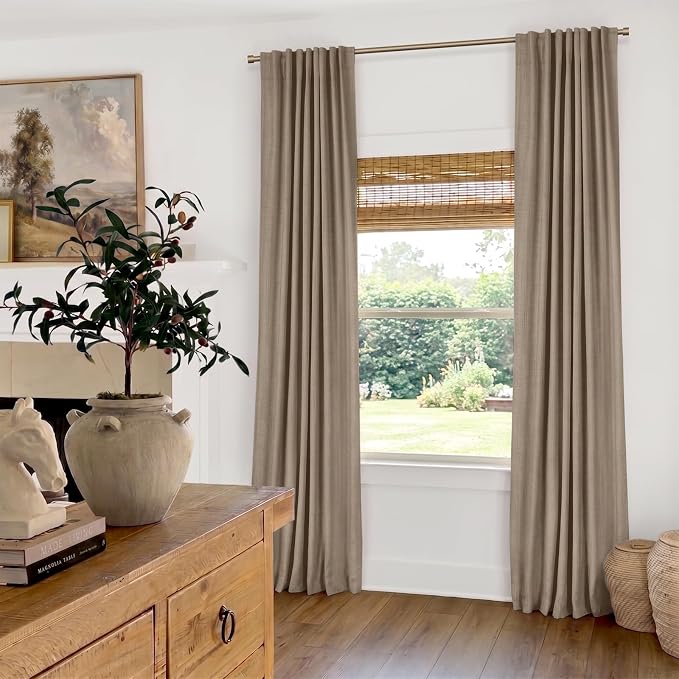 Faux Linen Total Blackout Curtains for Bedroom 102 Inch Long Copper Brown | 100% Blackout Shield, Back Tab/Rod Pocket Living Room Drapes, Thermal Insulated Blackout Curtains 2 Panels Set, 50"W x 102"L