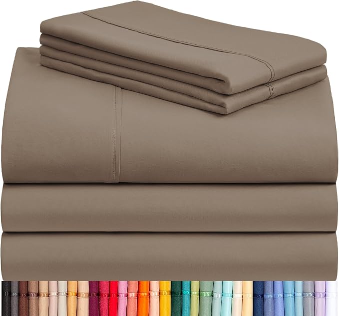 LuxClub 5 PC Split King Sheet Set, Deep Pockets Wrinkle Free Cooling Bed Sheets Hotel Bedding for Women, Men, Includes 2 Fitted Sheet, 1 Flat Sheet and 2 PillowcasesSoft Dark Khaki | LuxClub Silky Fitted Sheet & Pillowcase Sets, Breathable Hotel Luxury...