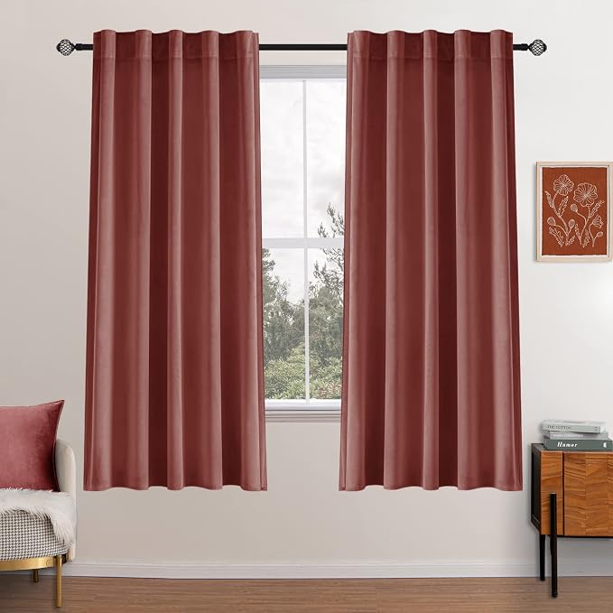MIULEE Velvet Curtains 52x63 inches 2 Panels Dusty Rose Pink Curtains | Luxury, Bedroom Living Room, Thermal Insulated, Super Soft Window Drapes, Rod Pocket & Back Tab