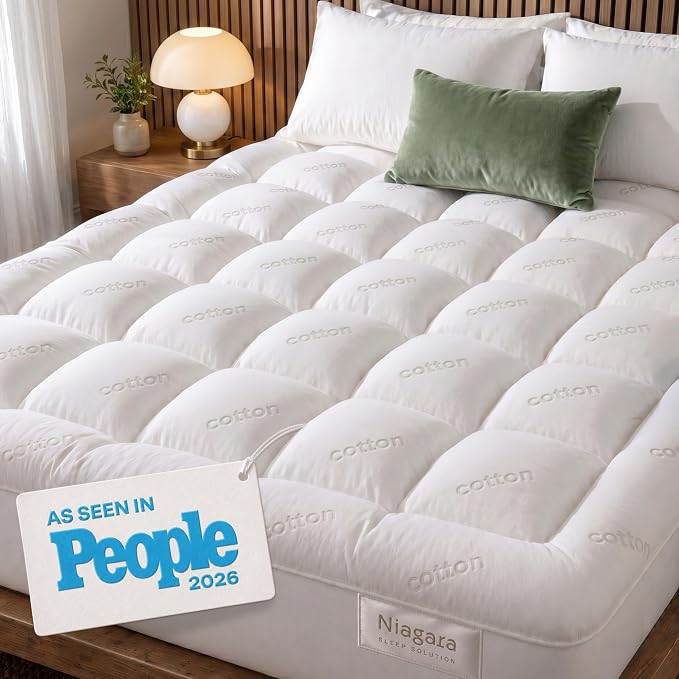 Niagara Sleep Solution 100% Cotton Top Cooling Mattress Topper - Twin Size | Cloud-Like Mattress Pad, Breathable, 20" Deep Pocket, Back Pain Relief, Perfect for Hot Sleepers, White