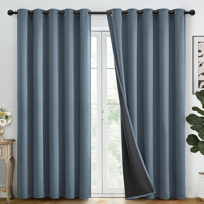 SimpleHome Stone Blue 100% Blackout Curtains Room Darkening Living Room 84L | Curtains for Bedroom,Thermal Insulated Grommet Window Drapes,Curtains for Living Room with Black Back,62 x 84 Inch,2 Panels