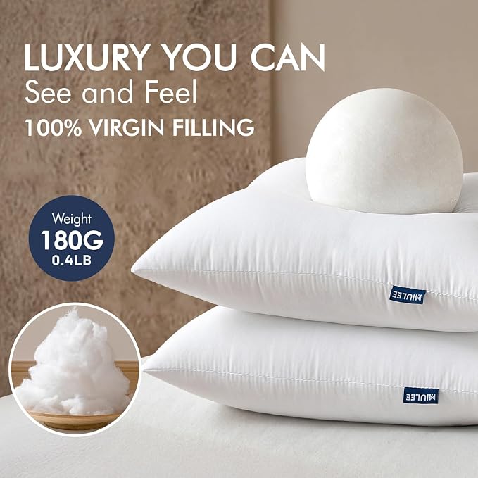 MIULEE 12x12 Throw Pillows Inserts 2 Pack, Decorative Pillows for Couch Bed | 100% Virgin Filling, Full and Fluffy, Lumbar, Back and Neck Support