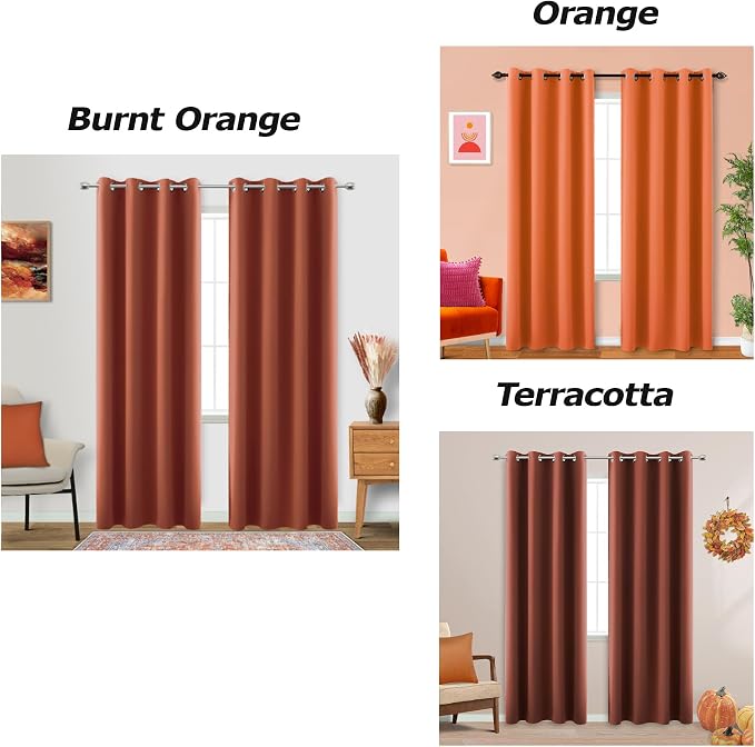 Dusty Burnt Orange Fall Curtains 63 Inch Length for Bedroom 2 Panels Set Blackout Grommet Mid Century Modern Thermal Insulated 70s Curtains for Living Room Window Office Workout Gym 42x63 Inches Long