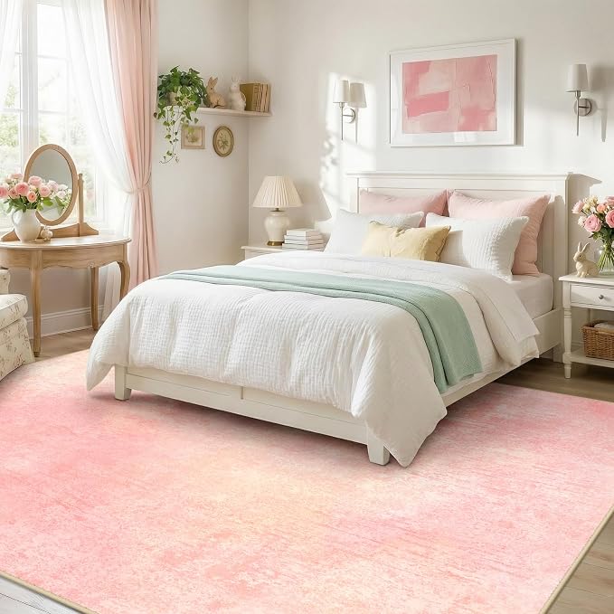RELEANY Washable 5'x7' Abstract Area Rug for Living Room Light Pink | Carpet for Bedroom, Kitchen, Office, Hallway and Entryway, Printed Pattern, Non‑Slip, Soft, Stain‑Resistant, Easy to Clean