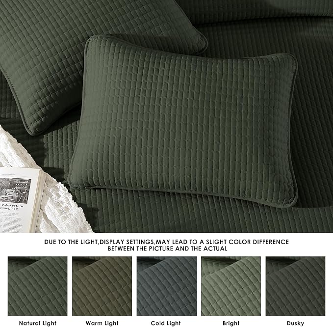 Queen Quilt-Lightweight Bedspreads Dark Green Queen Size Quilt Bedding Set | Soft Coverlet with 2 Pillow Shams for All Seasons, Suitable for Bed, Couch, 3 Pieces, 90"x94"
