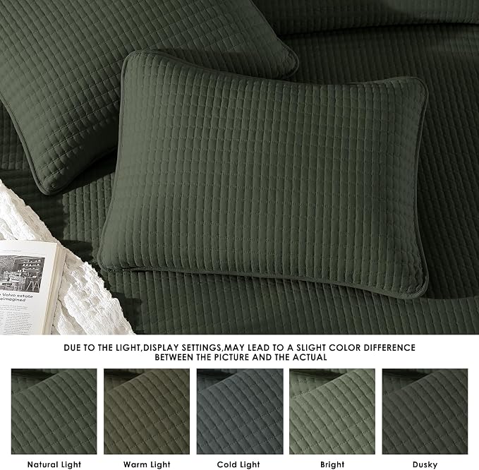 King Size Quilt-Lightweight Bedspreads Dark Green King Quilt Bedding Set | Soft Coverlet with 2 Pillow Shams for All Seasons, Suitable for Bed, Couch, 3 Pieces, 106"x94"