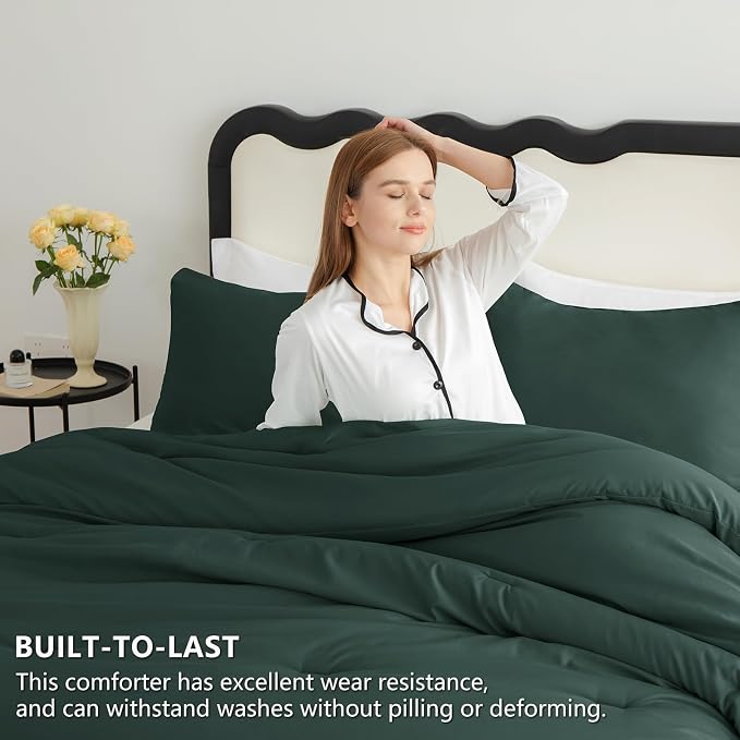 Twin Comforter Set, 2 Pieces Down Alternative Bedding, Forest Green | 270 GSM Twin XL College Dorm Comforter with 4 Corner Ties Use as a Duvet Insert, OEKO-TEX Certified, 1 Pillowcase, 68 x 88 in