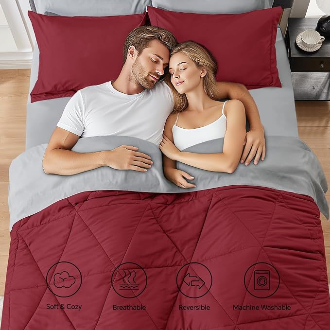 BEDELITE King Comforter Set 7 Pieces, Reversible Dark Red Bed in A Bag | Soft All Season Down-Alternative Comforter, Sheets, Pillowcases & Shams, OEKO-TEX Certified Bedding for Bedrrom, Guest Room