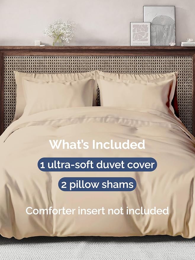 Duvet Cover Queen Size - Extra Soft 3 Piece with Zipper Closure - Cream | Extra Soft, Breathable, Queen Duvet Cover 90" x 90" with 2 Pillow Shams, Zipper Closures & Ties, Women, Men, Kids & Teens