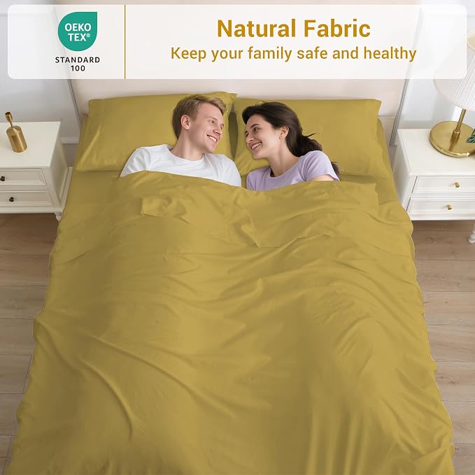 Softan Microfiber Twin Sheet Set with Non-Slip Straps, Mustard Yellow | 15" Deep Pocket Fitted Bed Sheets, Double Brushed Microfiber, Cozy Sheets & Pillowcase for All Season