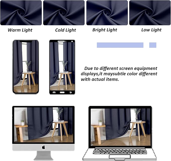 Simplebrand Navy Blue Blackout Curtains for Bedroom 102 Inches Long 2 Panels, Solid Thermal Insulated, Energy Saving Living Room Window Treatment Curtains Blackout Drapes, W50 x L102 Inch, Navy Blue