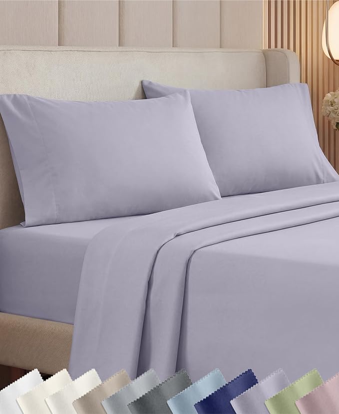 California Design Den Luxury 1000 Thread Count Queen Size Bedsheets Set | Backed by Good Housekeeping Seal - 100% Cotton Sateen - Soft, Thick & Heavy, 16" Deep Pocket, Durable - Lavender Grey