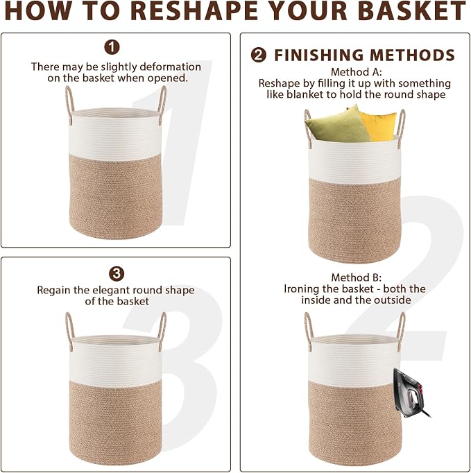 OIAHOMY 60L Nursery Hamper Laundry Basket Laundry Hamper Gradient Brown | collapsible Blanket Basket Cotton Rope Woven Basket Dirty Clothes Hamper Baby Hamper Tall Clothes Hamper with Handles