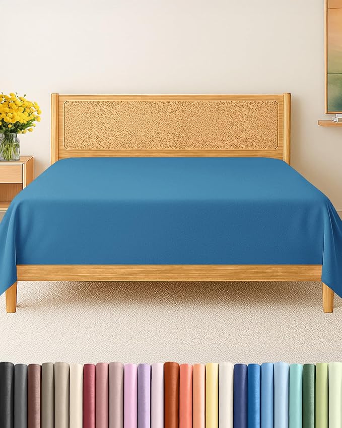 Full Flat Sheet - Single Top Flat Sheet Only - Soft & Cooling - Denim Blue | Hotel Luxury Top Flat Sheet Only, Ultra-Soft, Breathable & Cooling, Fade & Wrinkle Free, Easy-Care, Stain & Shrink Resistant