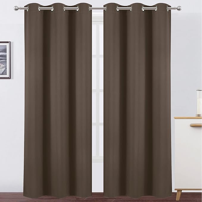 Chocolate Thermal Blackout Curtains/42 x 84 Inch/Set of 2 Panels Room Darkening Curtains for Bedroom