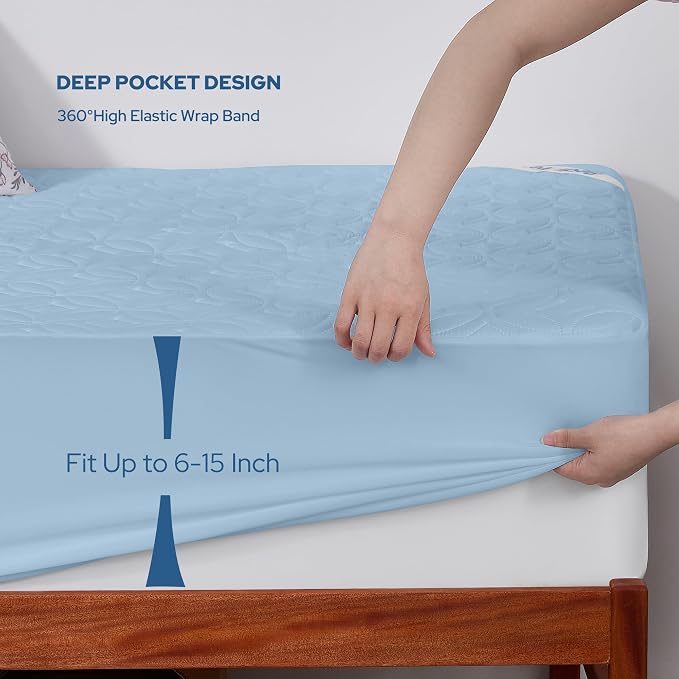 BEDLORE Waterproof Mattress Protector, Twin XL Size Mattress Pad | Deep Pockets Fit 6"-15" Mattresses, Soft Breathable Dirt-proof Bed Mattress Cover for Bedroom, College Dorm (Sky Blue)
