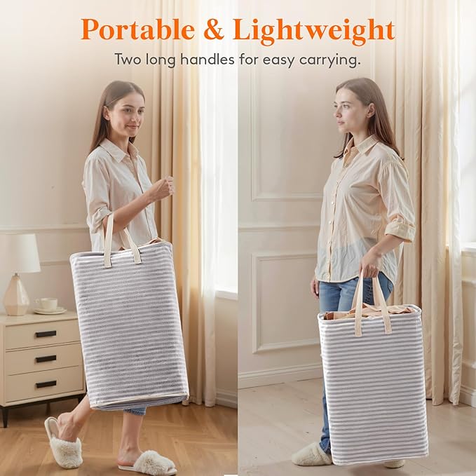 Lifewit 75L Large Collapsible Laundry Basket with Extended Handles, Grey | Foldable Laundry Hamper, Tall Dirty Clothes Basket, Waterproof, Freestanding Design for Bedroom, Bathroom, College Dorm