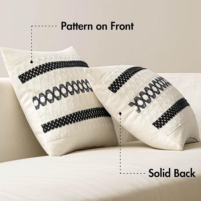 MIULEE Set of 2 Black Boho Decorative Lumbar Pillow Covers 12x20 Inch | Farmhouse Couch Throw Pillows, Modern Cotton Cushion Covers, Macrame Woven Spring Home Decor for Bed Sofa Chair