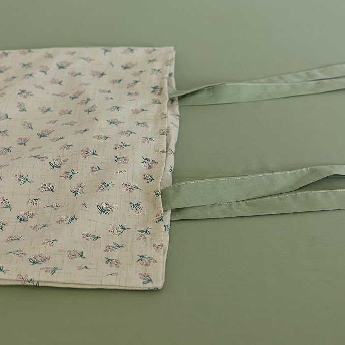 mixinni Country Style Duvet Cover King Size - Cottagecore Green Floral Vintage Bedding 3PC with Bow Ties Pillowcases, 100% Cotton Soft Aesthetic Boho Comforter Cover for Girls-King Size