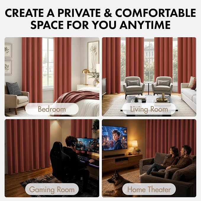 MIULEE 84 Inch Length Burnt Orange Blackout Bedroom Curtains Set of 4 | Thermal Curtains for Summer Heat, Light Blocking Privacy Bedroom Window Drapes, Top&Bottom Rod Pocket, Living Room