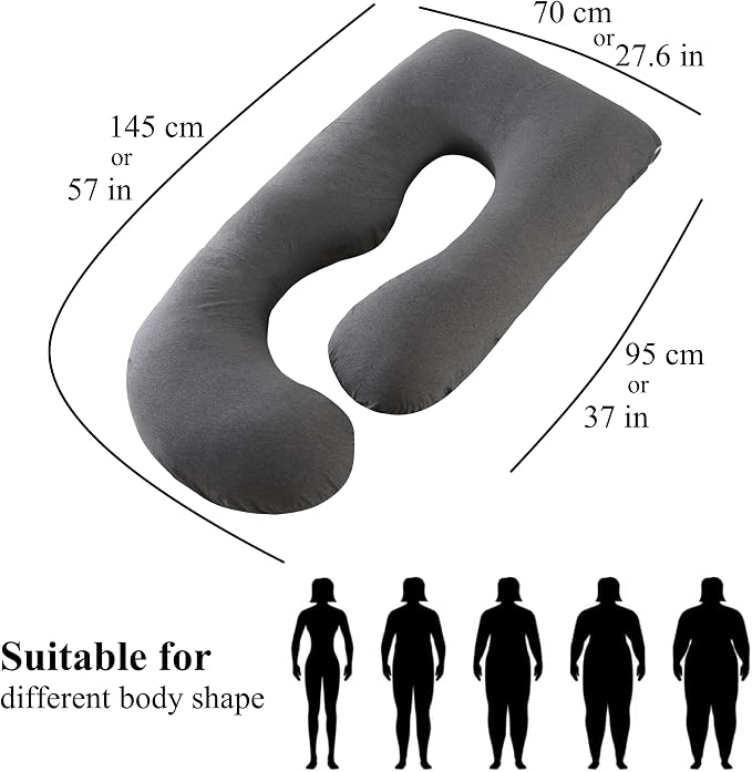 ALLOPERA Pregnancy Pillow, Full Body Maternity Pillow 57 inch, with Removable Washable Cover - Support for Legs, Back, Neck, Shoulder, HIPS, Belly for Pregnent Women, Jersey Knit Cotton (Dark Grey)