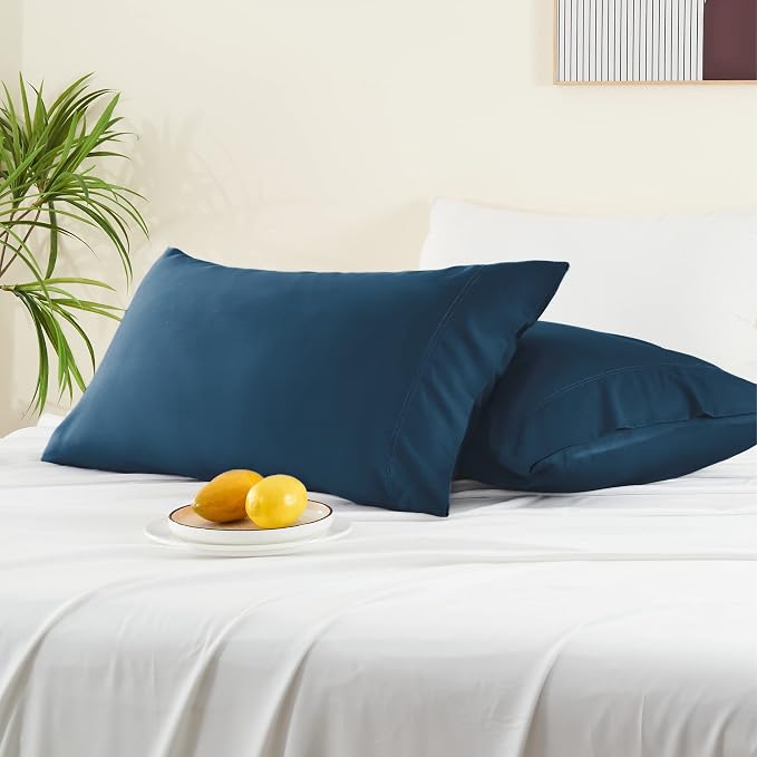 BEDELITE Pillow Cases Standard Size 2Pcs, Rayon from Bamboo, Navy Blue | Cooling and Breathable Pillow Cover for Hot Sleepers & Night Sweats, Silky Soft Cozy, Envelope Closure, 20"x26"