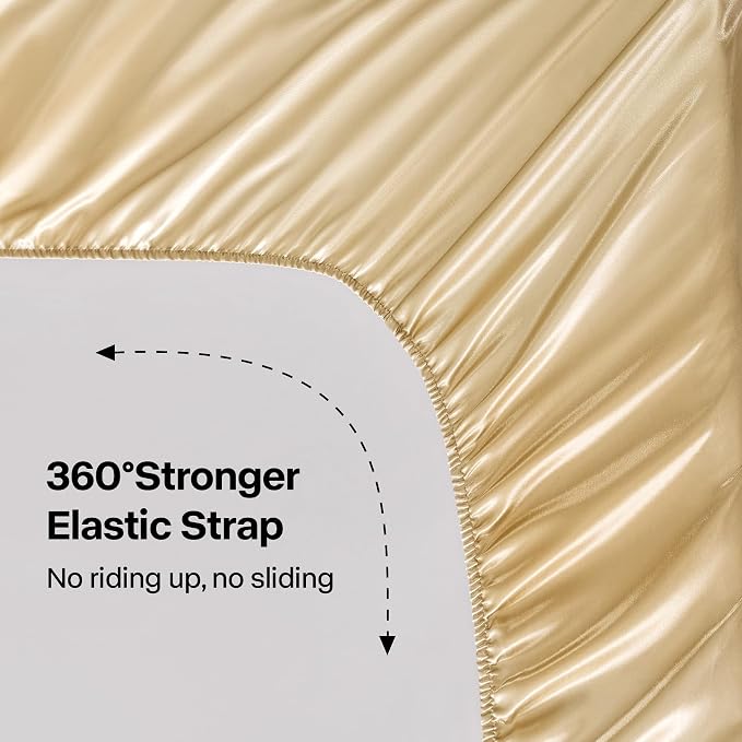 BEDELITE Satin Sheets Queen Size Bed Set, Champagne, 4 Pieces | Luxury Silky Bed Sheets, 15 Inch Deep Pocket, Similar to Silk, Soft and Cooling, Reduces Friction, Gentle on Hair and Skin
