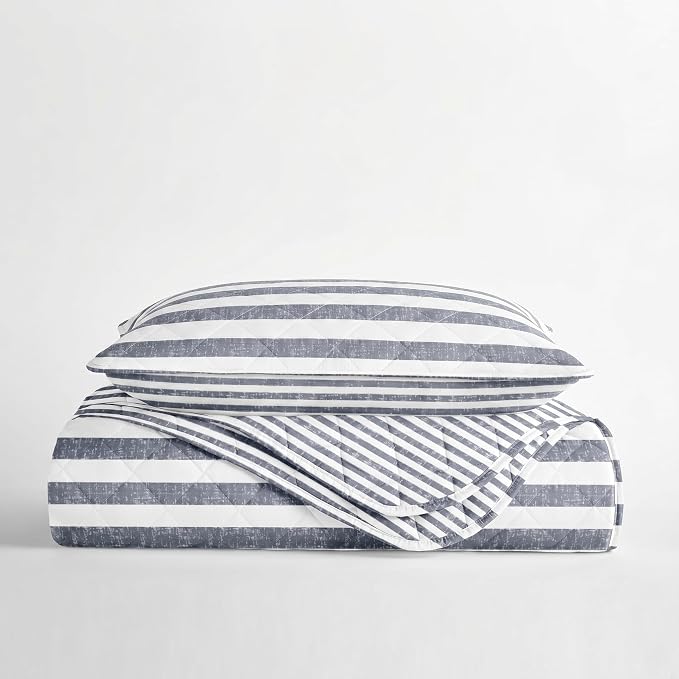 Merit Linens 3 Piece Quilt Set - Super Soft - Lightweight - All Season Quilted Coverlet - Timeless Patterns - Twin/TwinXL Dusk Blue