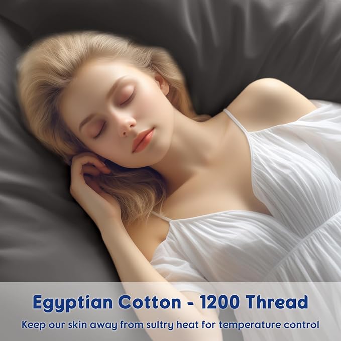 SONORO KATE 100% Egyptian Cotton Sheets,1200 Series,Full Size | Soft Breathable & Cooling LuxuryHotel Cotton,Sateen Weave for Soft Feel,Fits Upto 16" Mattress,4PC,Dark Grey