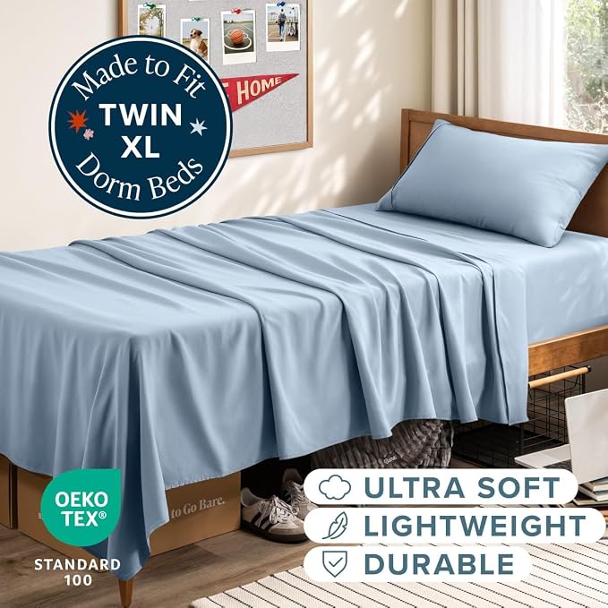 Bare Home Twin XL Sheet Set - 1800 Ultra-Soft (Twin XL, Dusty Blue) | Deep Pockets 6 to 15 Inches, Breathable, Hypoallergenic, Hotel Luxury, Easy Fit, Soft, All-Season