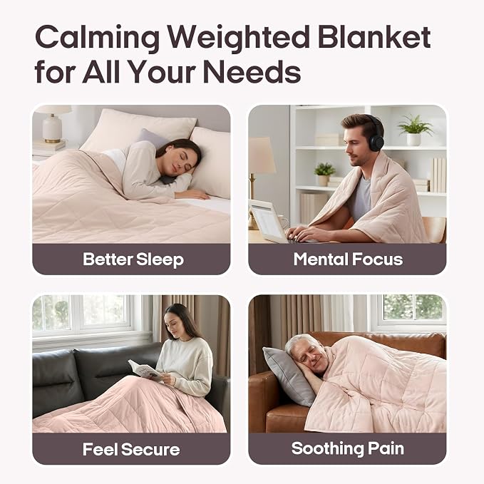 ZonLi Weighted Blanket for Adults (60"x80", 15lbs, Light Pink) | Queen Size High Breathability Cooling Heavy Blanket, Soft Material with Premium Glass Beads, All-Season, Easy Care
