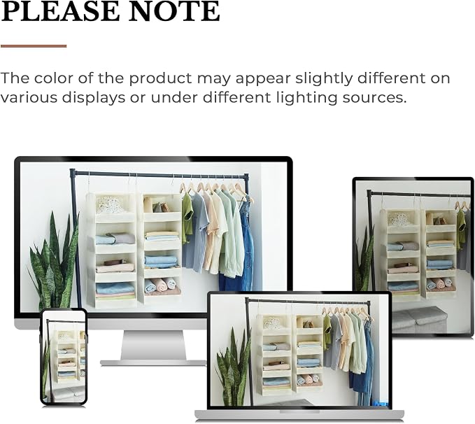 GRANNY SAYS 4-Shelf Hanging Closet Organizer, Foldable Storage, Beige | 44 lb Capacity, No-Sag Support, Keeps Clothes Neat, Folds Flat, Fits RV, Dorm & Small Closets, 2 Pack