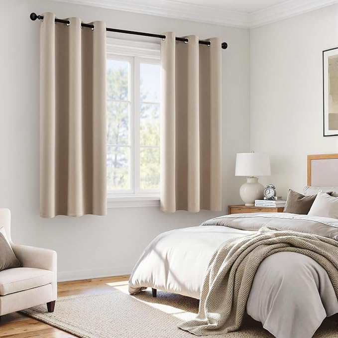 MIULEE Taupe 100% Blackout Curtains for Bedroom 40x45 Inch Length 2 Panels | 2 Thick Layers Thermal Insulated Short Curtains with Black Liner, Noise Reducing Grommet, Drapes for Living Room