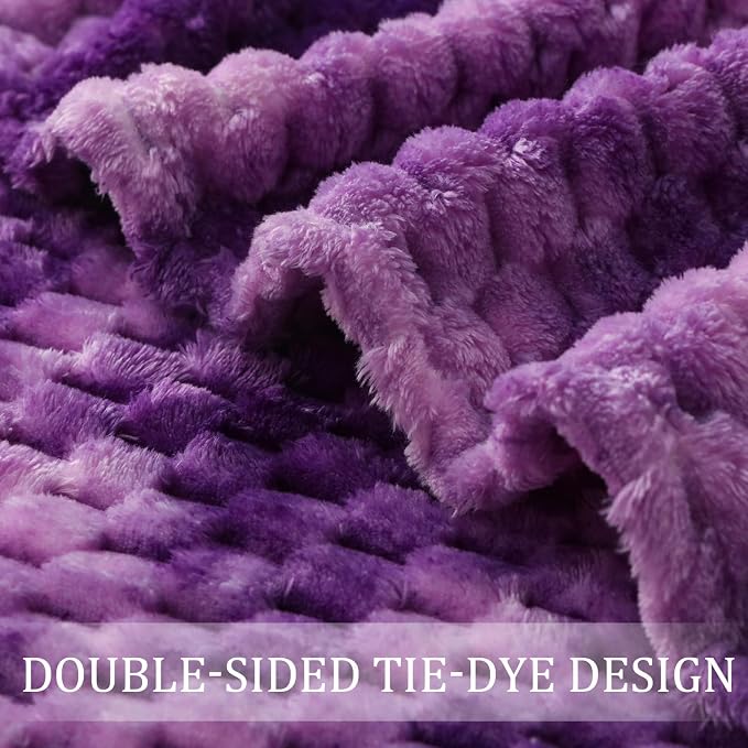 Exclusivo Mezcla 3D Fleece Twin Size Blanket for Bed, Tie-dye Purple | Extra Soft Fuzzy Plush Lightweight Bed Blankets, Cozy Fluffy Decorative Blankets for All Seasons, 90x66 Inches