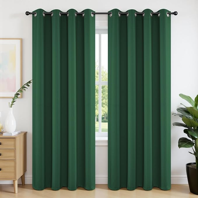 Joydeco Blackout Curtains 84 Inchs Long 52 Wide Black Out Curtains 2 Panels, Thermal Insulated Long Curtain& Drapes Room Darkening Grommet Drapes for Living Bedroom Window (W52 x L84 Inch, Dark Green)