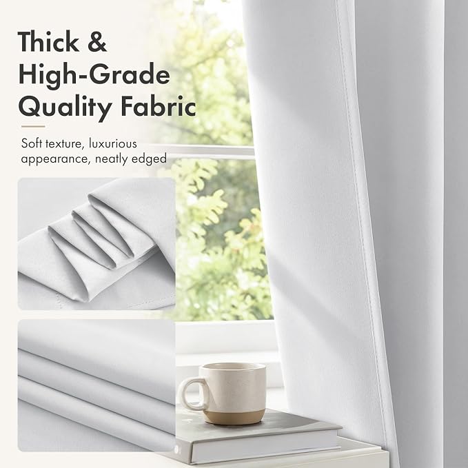 MIULEE Greyish White Blackout Curtains 4 Panels Set 72 Inch Length Bedroom | Thermal Curtains for Summer Heat, Light Blocking Privacy Window Drapes, Top&Bottom Rod Pocket