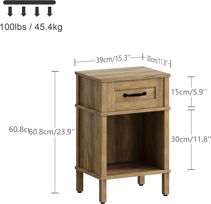 Small Brown Night Stand,Rustic End Table,Wood Nightstand with Drawer | Side End Table with Drawer,End Table Living Room,Farmhouse Nightstand,Modern Brown Side Table for Bedroom LET512DR