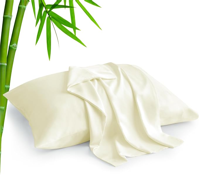 BEDELITE Cooling Pillow Cases Queen 2Pcs, Rayon Made from Bamboo, Cream | Cooling and Breathable Pillow Cover for Hot Sleepers & Night Sweats, Silky Soft Cozy, Envelope Closure, 20"x30"