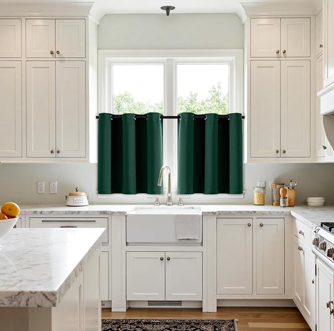 MIULEE Blackout Curtains for Bedroom 2 Panel 40 x 36 Inch Long Hunter Green | Thermal Insulated, Living Room Darkening Grommet Drapes, Noise Reducing, Light Blocking Window Treatments