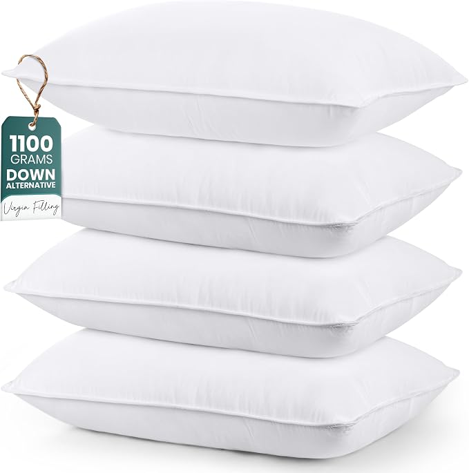Utopia Bedding Bed Pillows for Sleeping (White), Queen Size Set of 4, Hotel Pillow, Cooling Pillows for Side, Back or Stomach Sleepers | Cooling pillows for sleeping with soft comfort for side, back & stomach sleepers, Double-stitched edges, Pack of 4,...